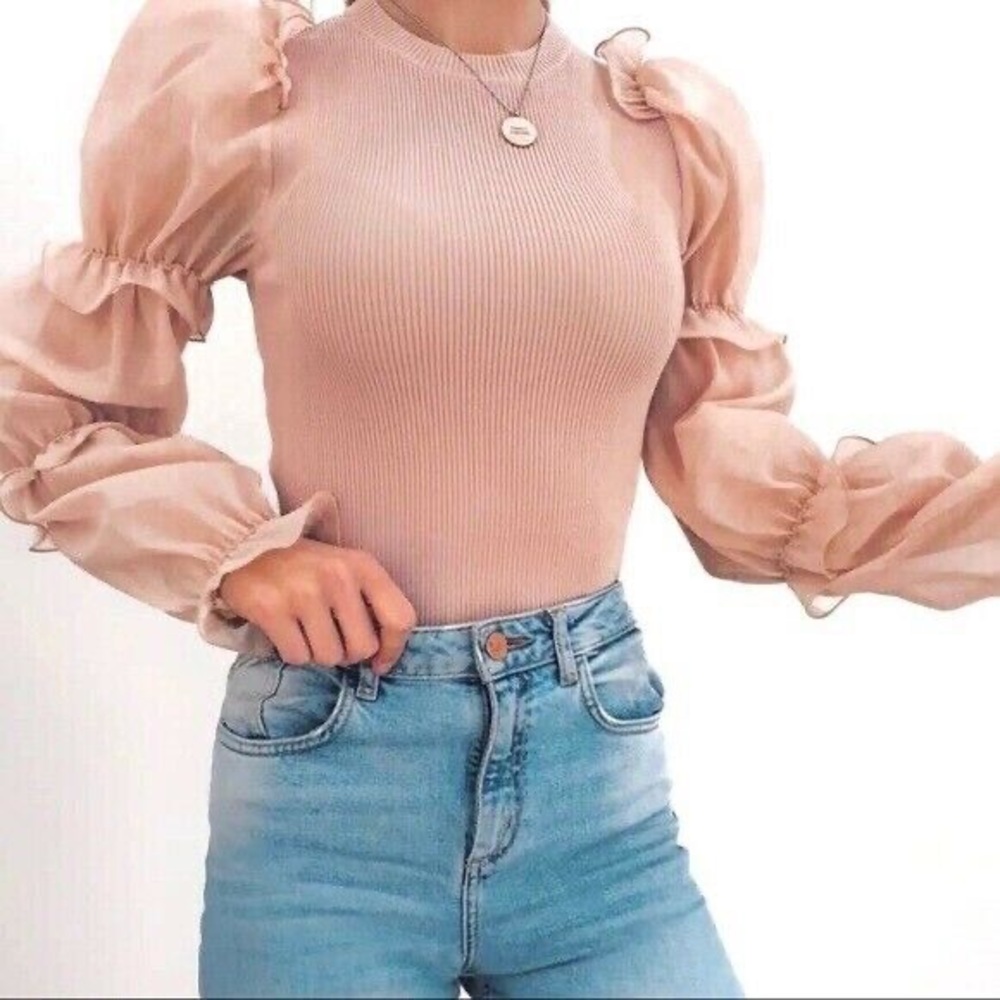 Zara Ruffle Organza Sleeve Sweater - Picture 3 of 5